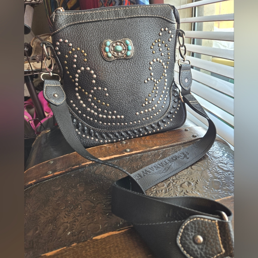 Black Studded Montana West Crossbody Bag - Picture 5 of 16